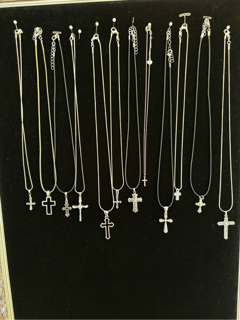 Bundle 12 Silver Cross Pendant Necklaces - Black and Silver